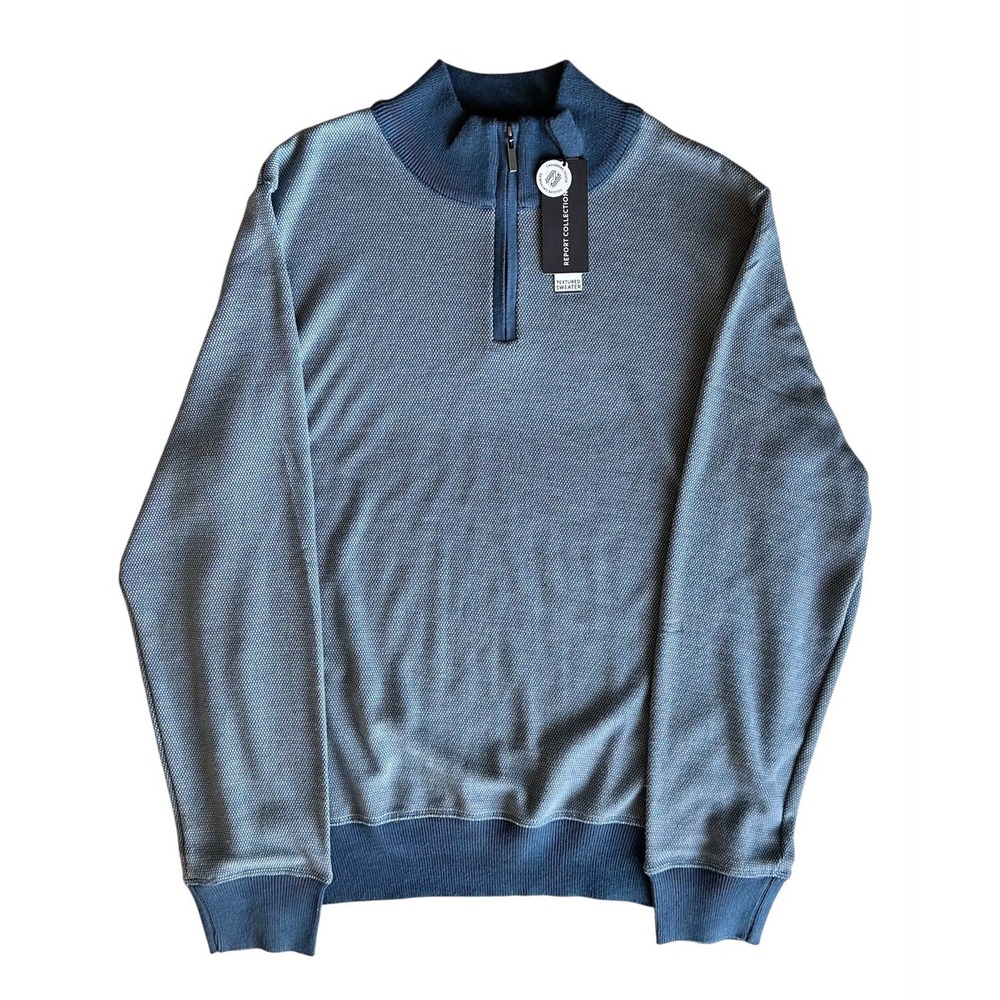 Report Collection Cashmere Touch Size XL Blue Textured Quarter Zip Sweater NWT